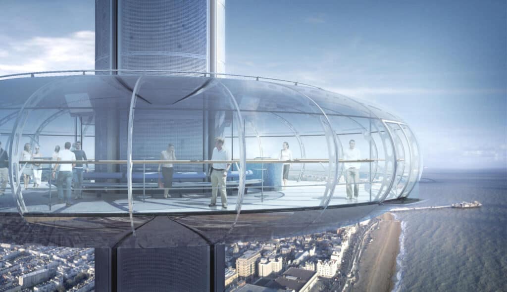 The British Airways i360 viewing tower on Brighton seafront in Sussex
