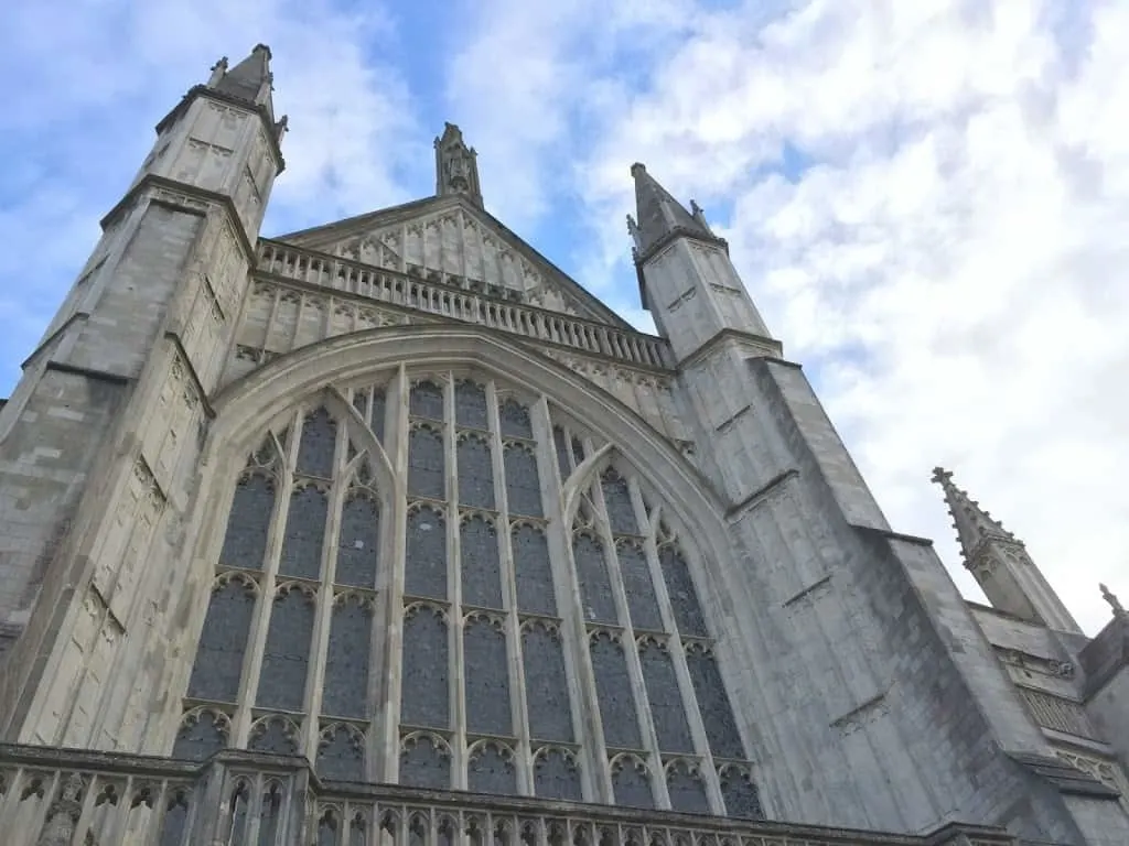 Winchester Cathedral with blue sky