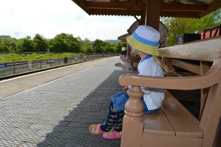 Steam train family fun on South Devon Railway: Tin Box Tot sat on Totnes Littlehempstead station