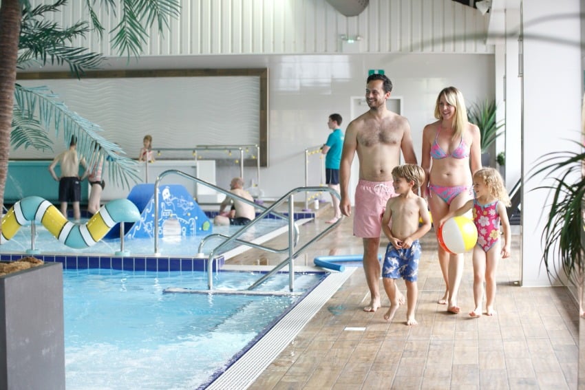 Family in Ladram Bay swimming pool