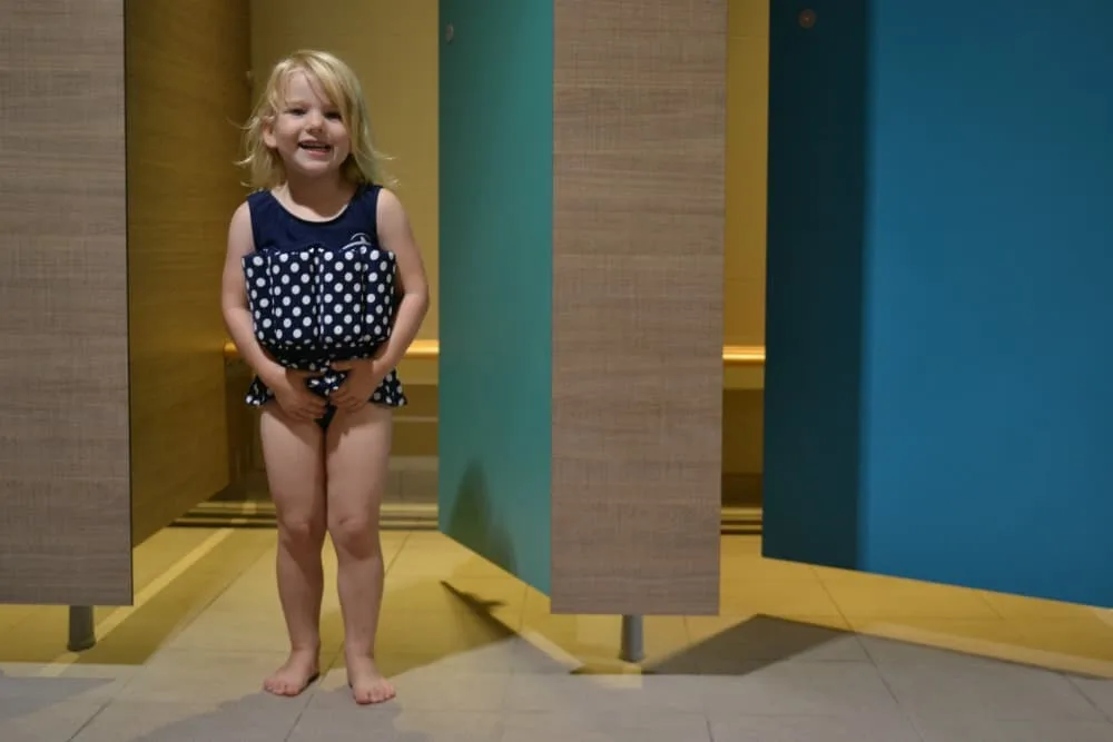 Tin Box Tot wearing Konfidence float suit from Baby Swimming Shop