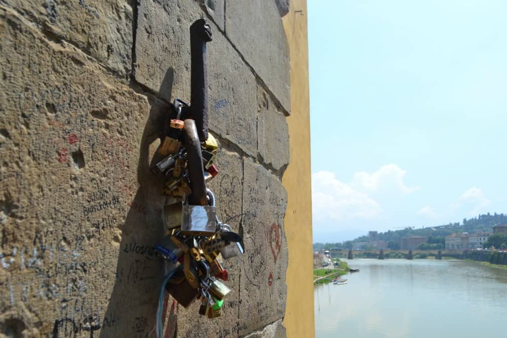 Love locks attached to Ponte Vecchio in Florence - Florence with toddlers what to see in 4 hours