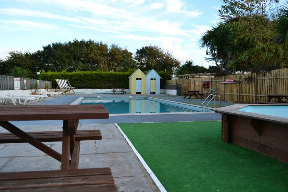 Heated outdoor swimming pool at Trevella Holiday Park, Cornwall