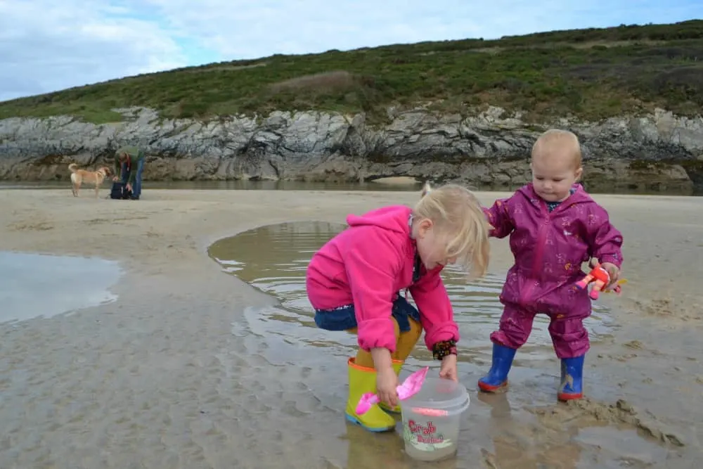 Tin Box Tot and Baby on Crantock Beach - Cornwall with kids: outdoor family attractions