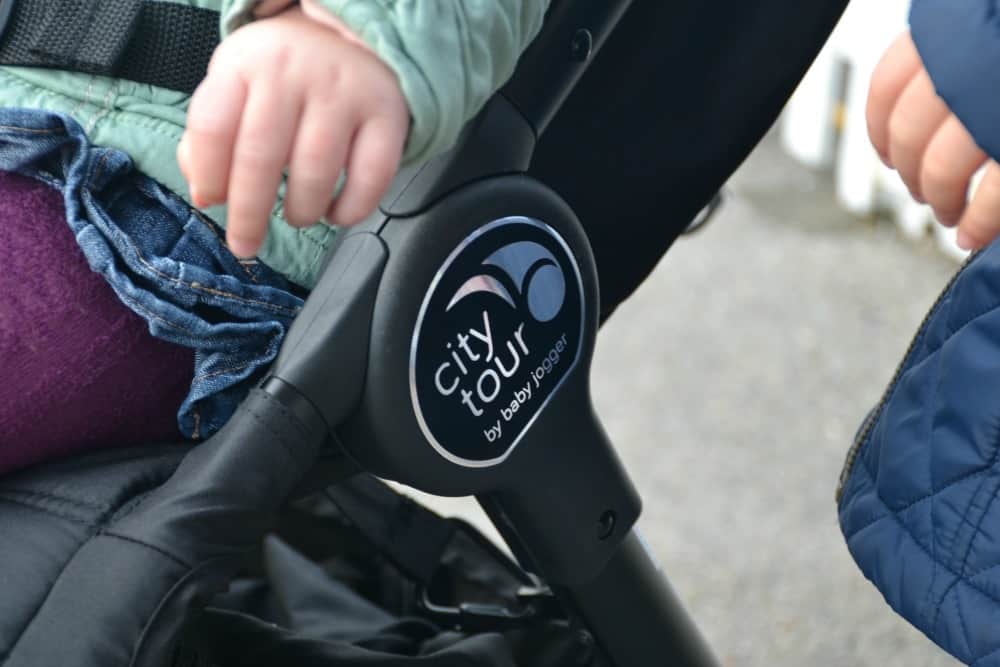 Close up of stroller frame - Baby Jogger City tour review - a great travel stroller 