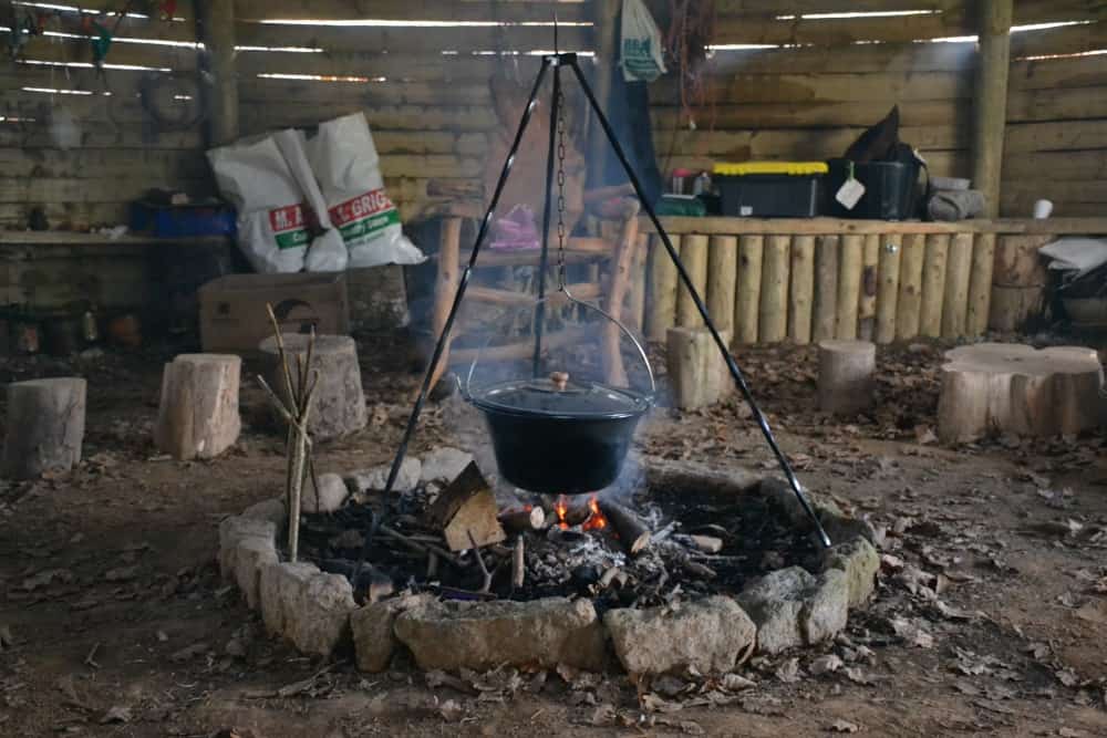 Fire in the hut at Bosniver Farm - A perfect winter holiday with children at Bosinver, Cornwall