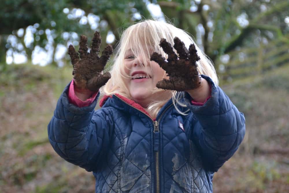 Muddy hands - A perfect winter holiday with children at Bosinver, Cornwall