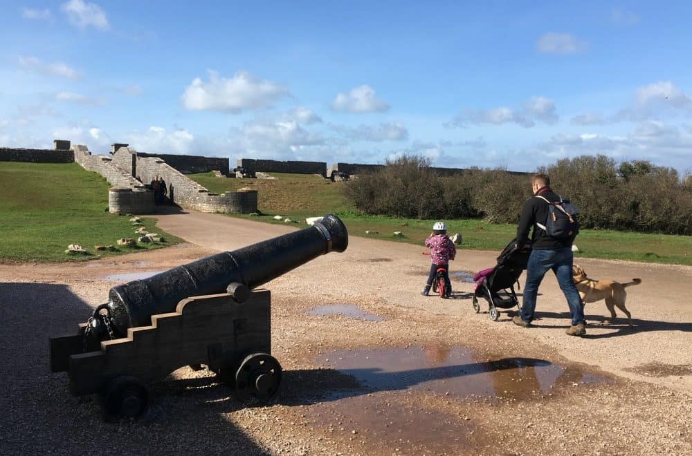 Tin Box family walking in Berry Head's Napoleonic forts
