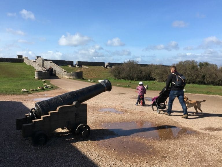 Tin Box family walking in Berry Head's Napoleonic forts