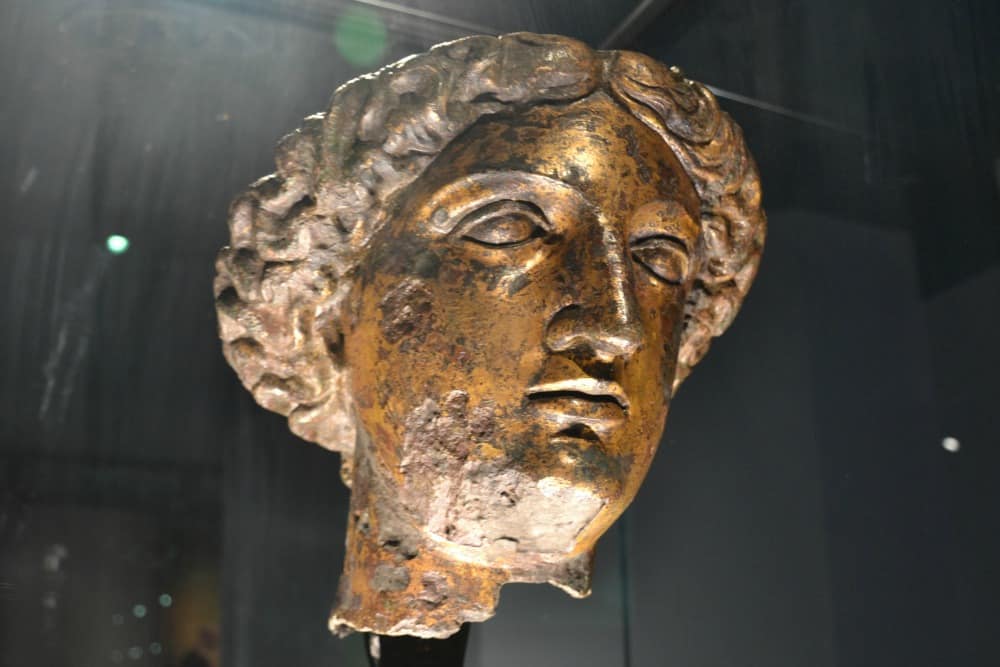 Head of statue of Goddess Sulis Minerva - Visiting the Roman Baths with toddlers