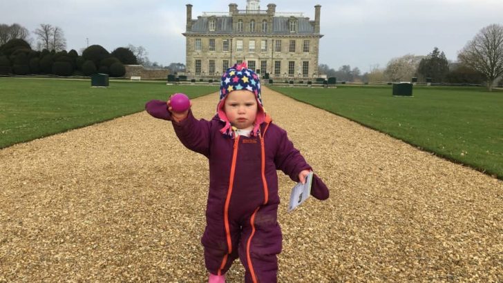 Tin Box Baby in front of Kingson Lacy house - first signs of Spring at Kingston Lacy National Trust