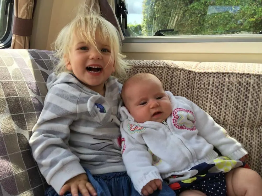 Tin Box girls in caravan