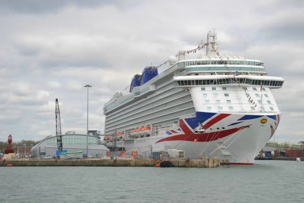MV Britannia in the Port of Southampton Hampshire days out: a ride on Hythe Ferry and exploring Southampton on foot
