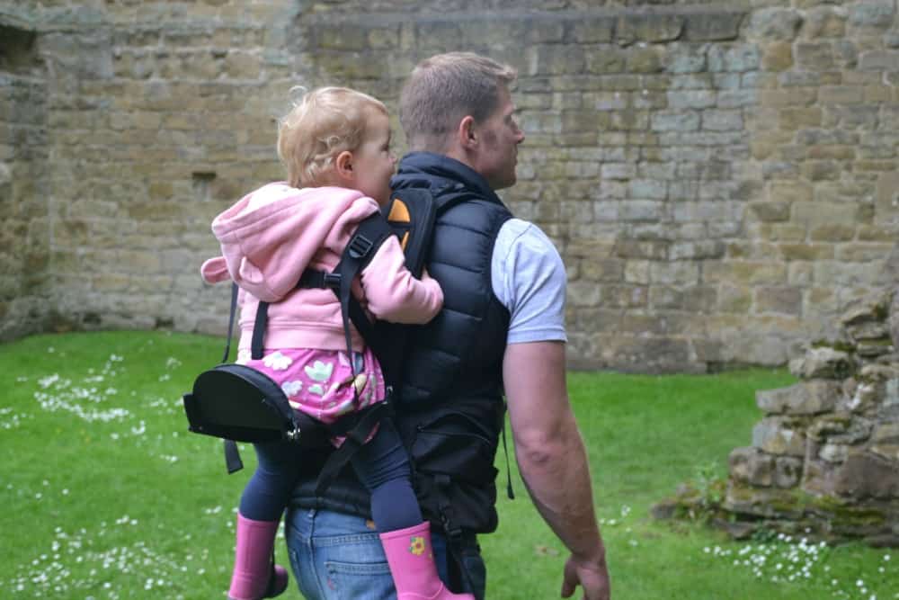 Mr Tin Box and Baby using Freeloader baby carrier