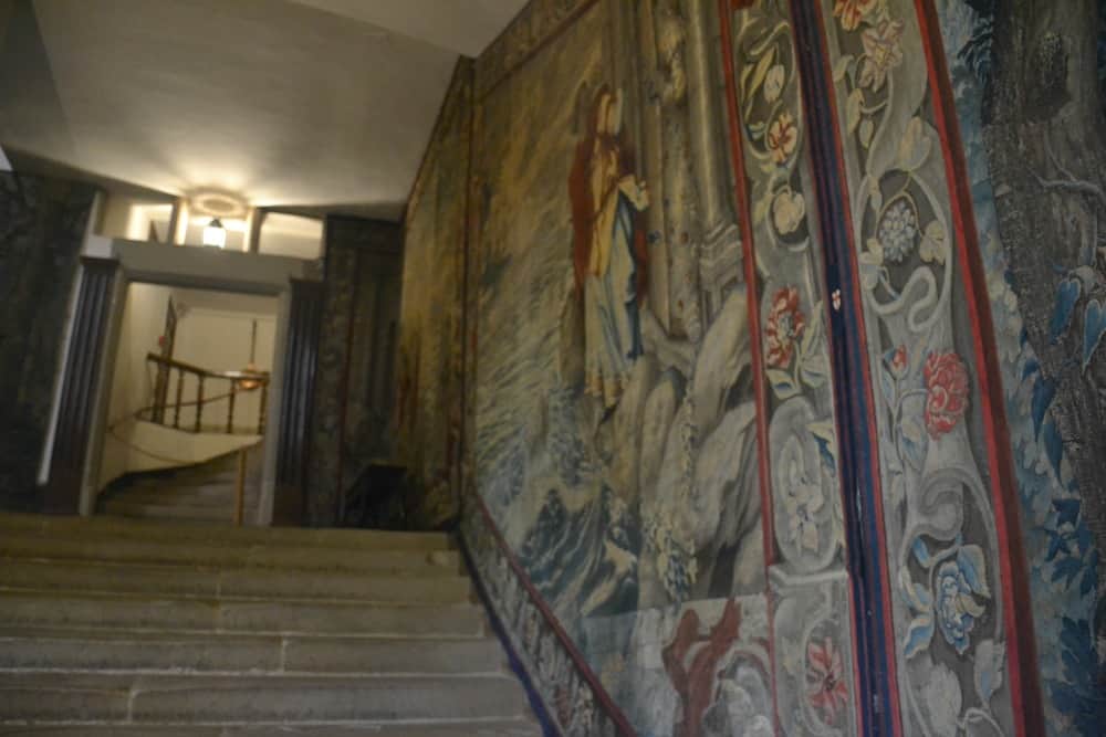 Tapestry on stairs at Hardwick Hall National Trust Derbyshire