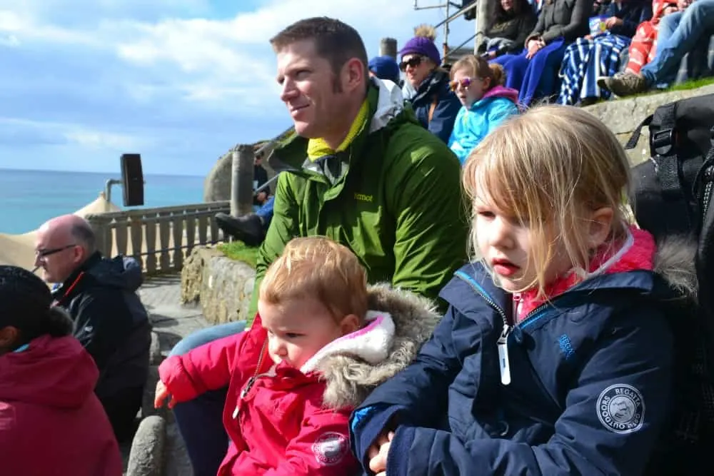 Tin Box family at Minack Theatre - Open air theatre with children in Cornwall