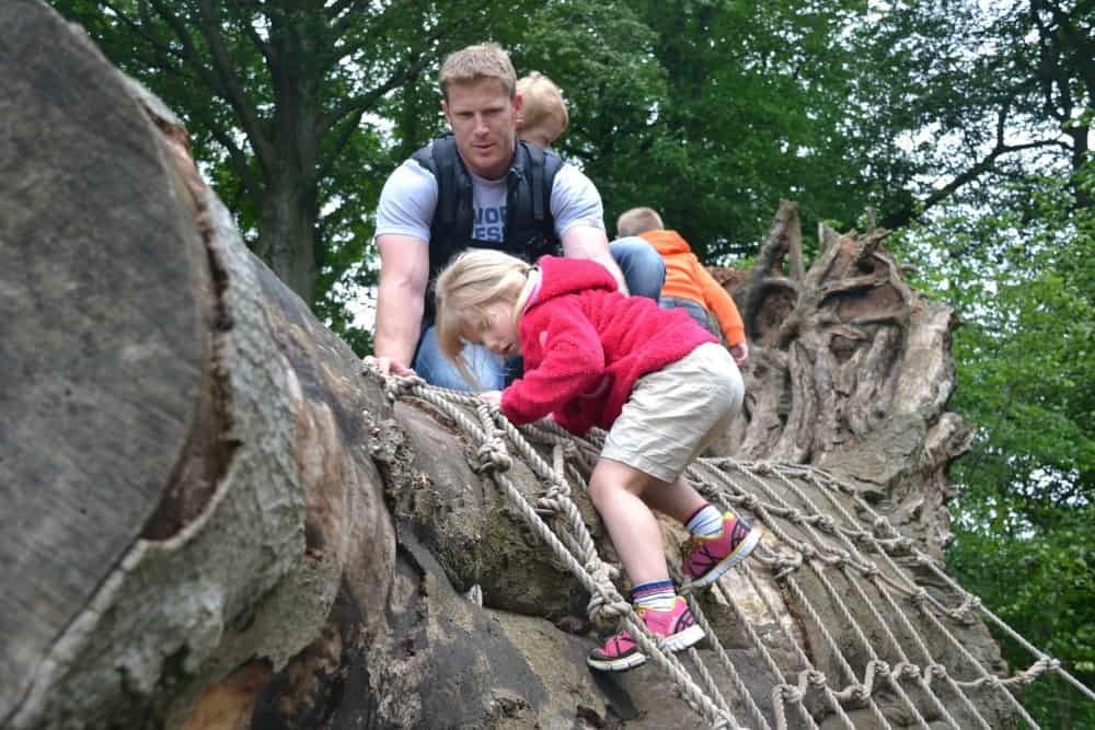 Tin Box family on play trail at Hardwick Hall National Trust Derbyshire