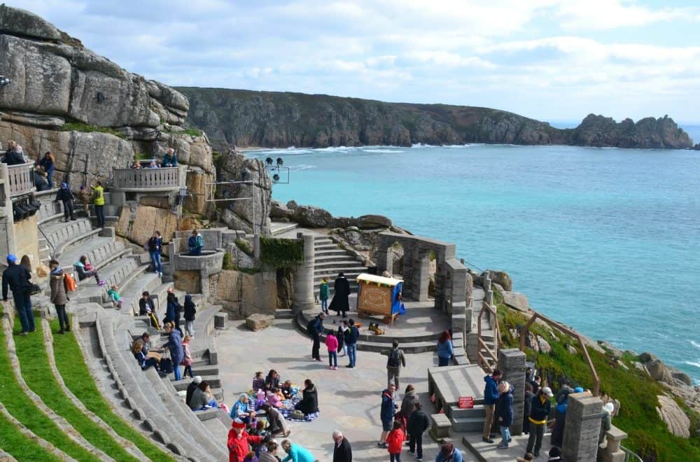 View at Minack Theatre - Open air theatre with children in Cornwall