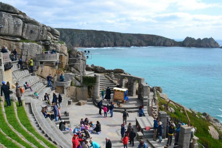 View at Minack Theatre - Open air theatre with children in Cornwall