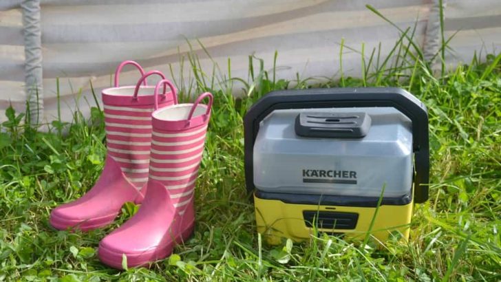 Kärcher OC3 Portable Pressure Washer and a pair of pink wellington boots