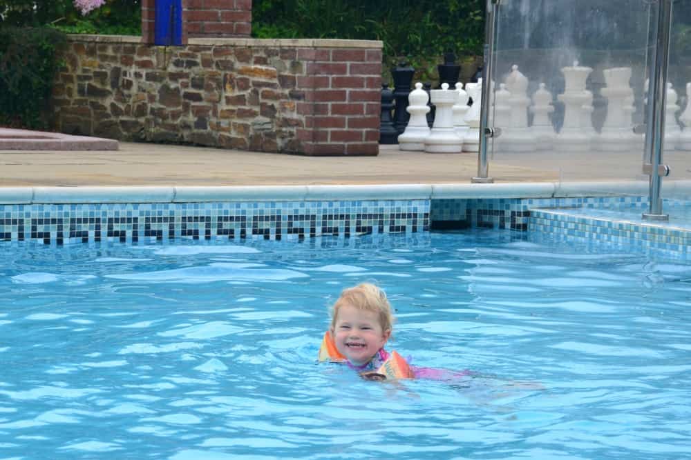 Tin Box Baby in the swimming pool at Seaview International review a family campsite in Cornwall