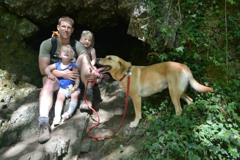 Mr Tin Box and girls in Secret Garden at Canonteign Falls - England's highest manmade waterfall