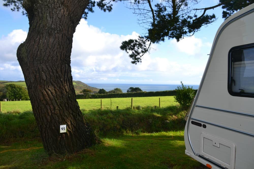 The view from a serviced caravan pitch at Seaview International review a family campsite in Cornwall