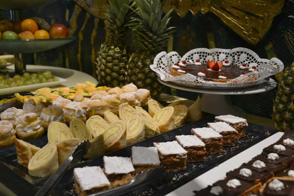 Dessert buffet in the Golden Lobster Restaurant onboard MSC Preziosa