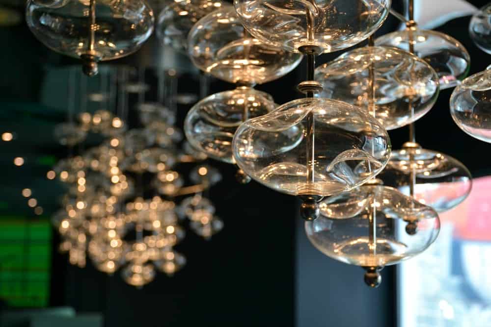 Glass chandelier in The Green Sax Jazz Bar onboard MSC Preziosa