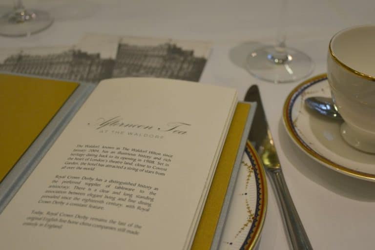 Menu for afternoon tea at the Waldorf Hilton London