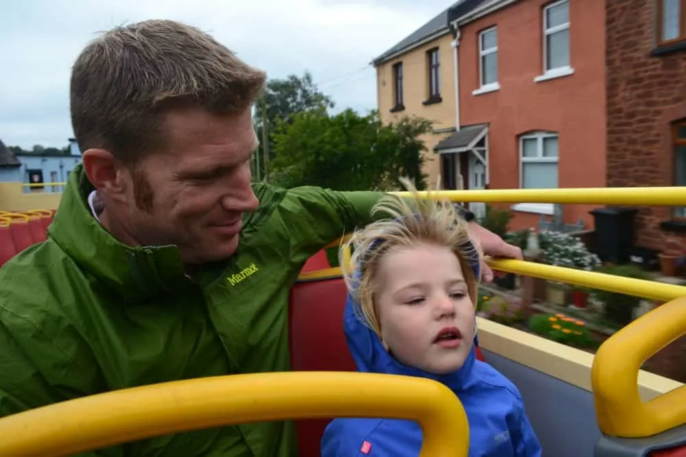Mr Tin Box and Tot on open top bus - the Round Robin South Devon