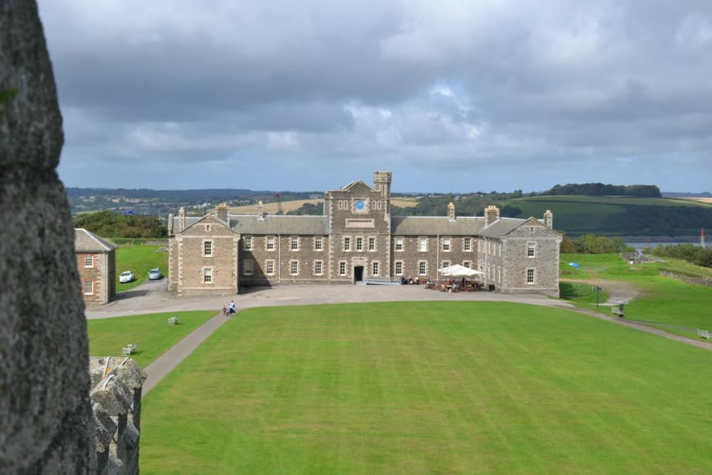 Barracks and lawn from the top of the castle - Pendennis Castle with kids