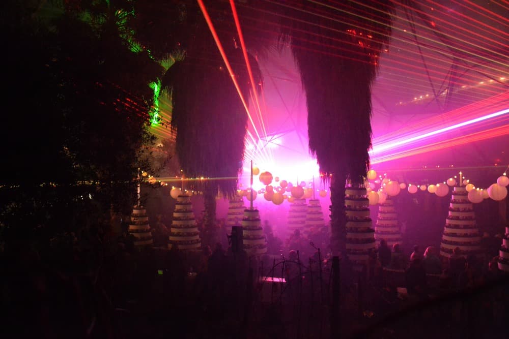 Lasers and trees in the Mediterranean Biome - Eden Project Festival of Light and Sound