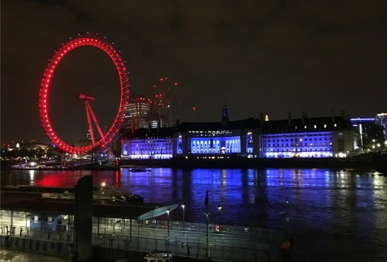 London eye lit up at night - best London views