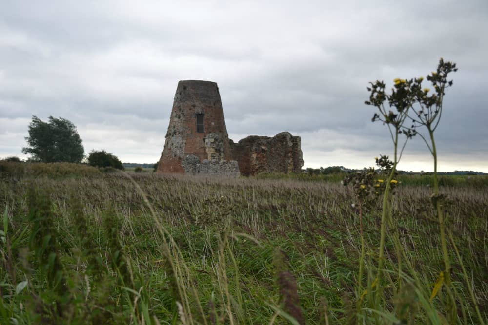 St Benet's monestery from fields Norfolk Broads with kids