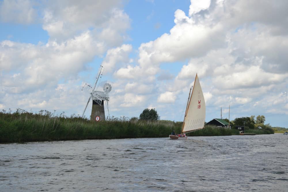 Sailing boat and windmill - Norfolk Broads with kids