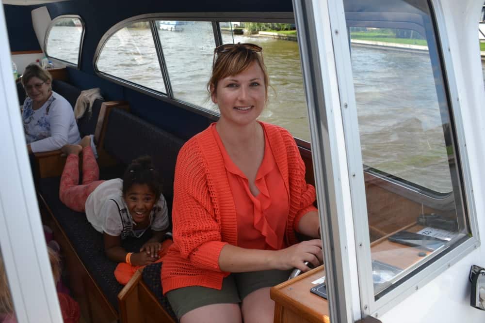 Tin Box Traveller driving boat - Norfolk Broads with kids