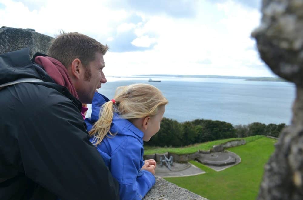 Tin Box Tot and Mr Tin Box at the top of Pendennis Castle - Cornwall day out with English Heritage