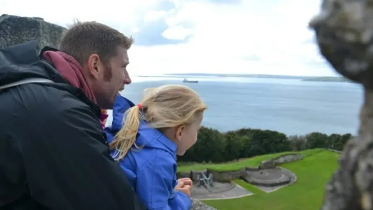 Tin Box Tot and Mr Tin Box at the top of Pendennis Castle - Cornwall day out with English Heritage