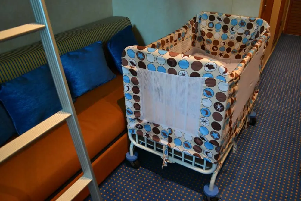 Baby cot in cruise ship stateroom - cruising with a baby