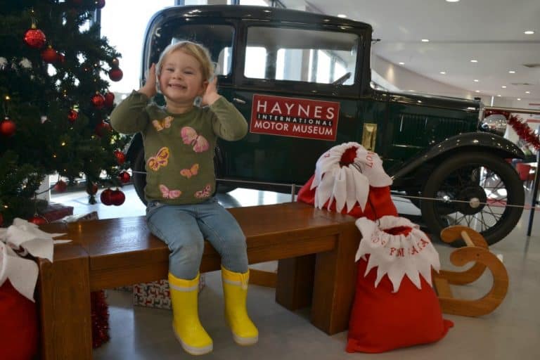 Baby in museum reception at Haynes International Motor Museum