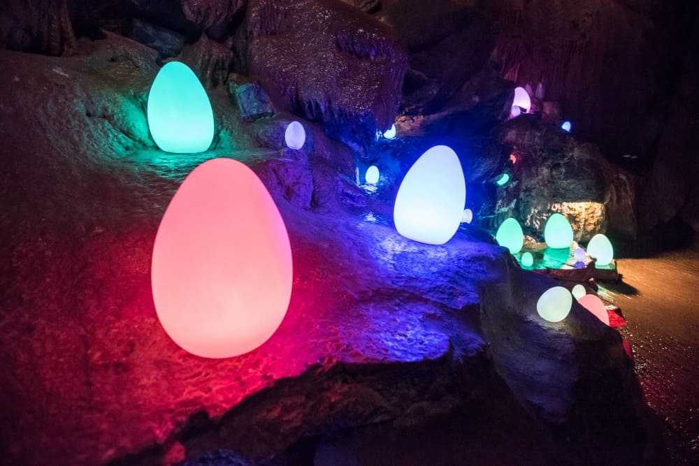 Illuminated eggs at Cheddar Gorge - best Easter egg hunts in the UK 2018 