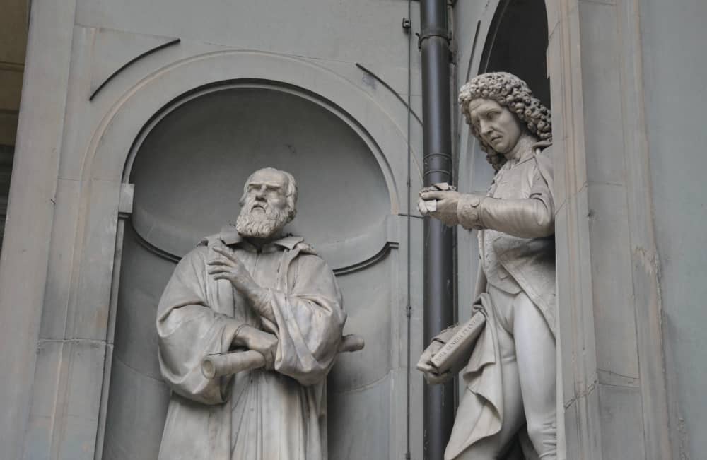Galileo statue outside Uffizi Gallery Florence - essential sights in Florence