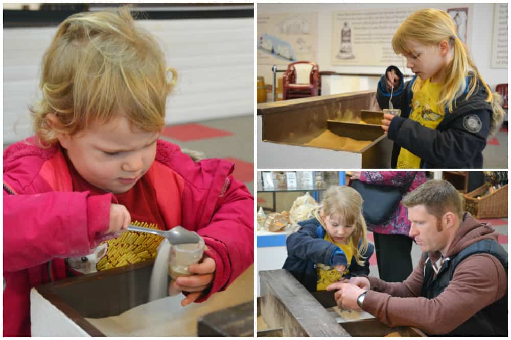 Making sand ornaments in the Sand Shop at Needles Park - Isle of Wight with kids