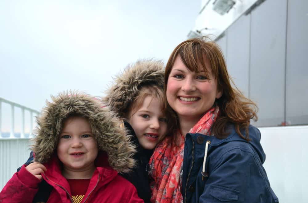 Tin Box girls on Red Funnel ferry - Isle of Wight with kids