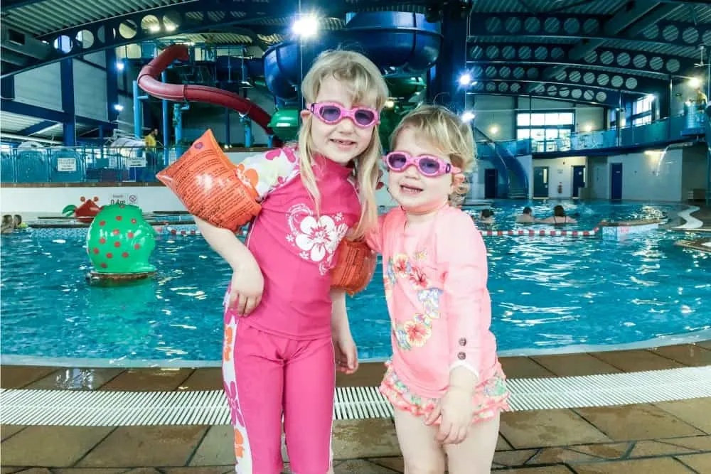 Tin Box girls in Hendra Oasis fun pool - Cornwall holiday park