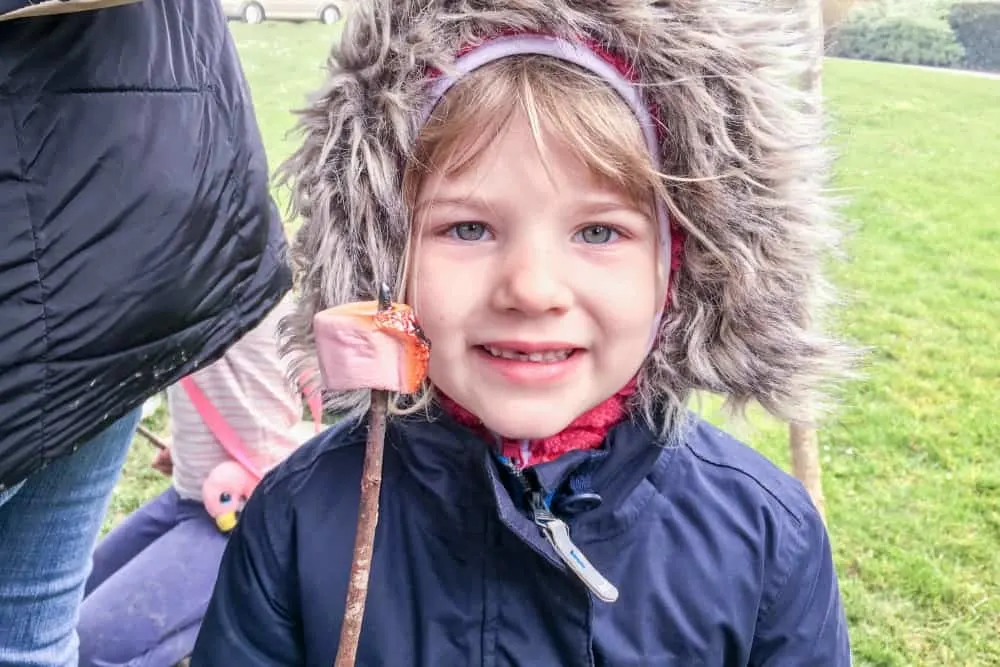 Toasting marshmallows at Hendra Forest School - Cornwall holiday park