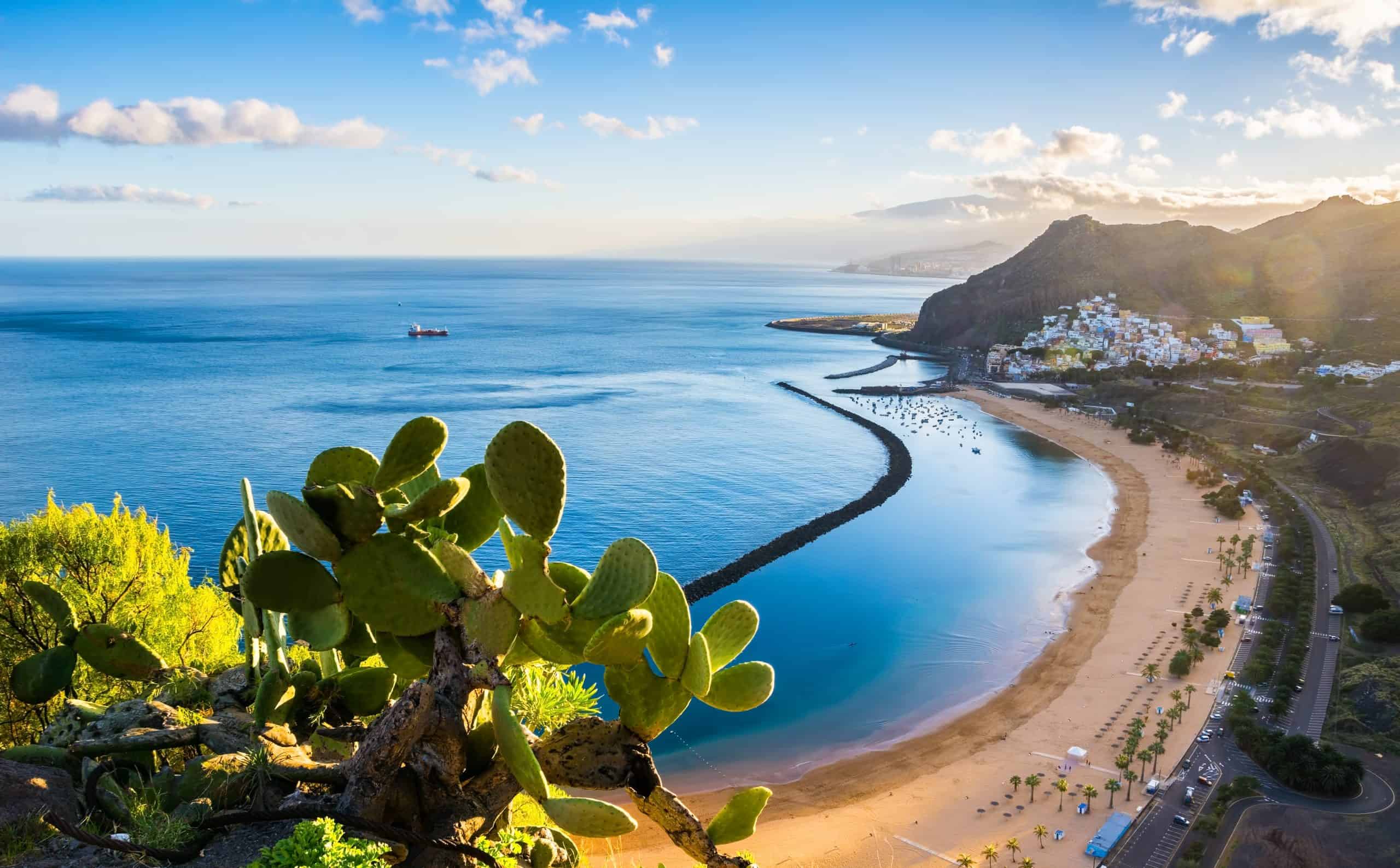 view of beach las Teresitas with yellow sand. Location: Santa Cruz de Tenerife, Tenerife, Canary Islands. Artistic picture. Beauty world.