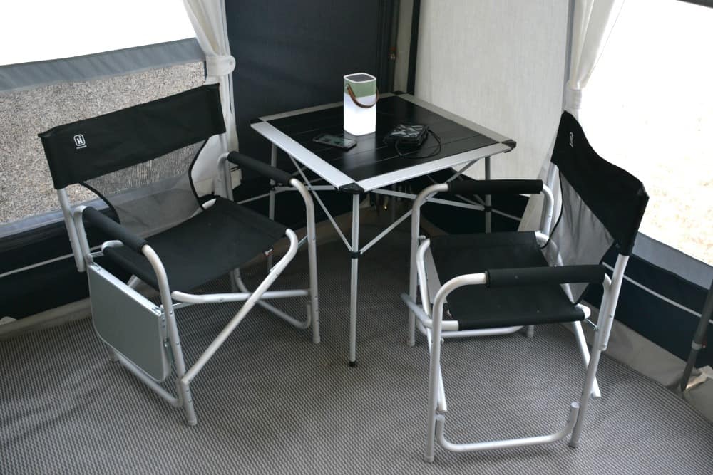 Table, chairs and speaker - essential caravan equipment checklist