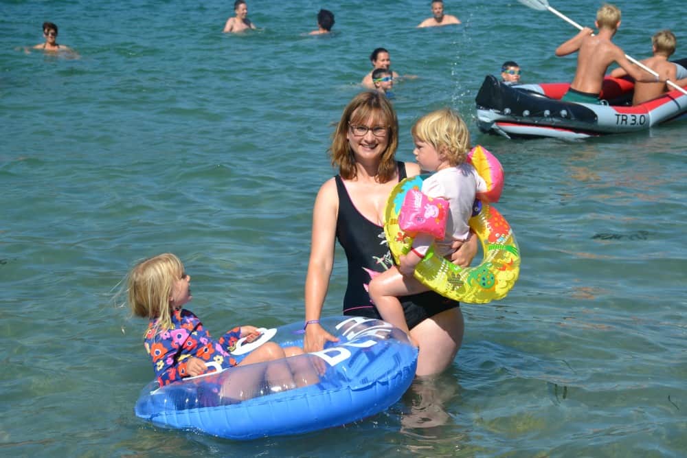 Tin Box family at private beach Camping Eden, Lake Garda